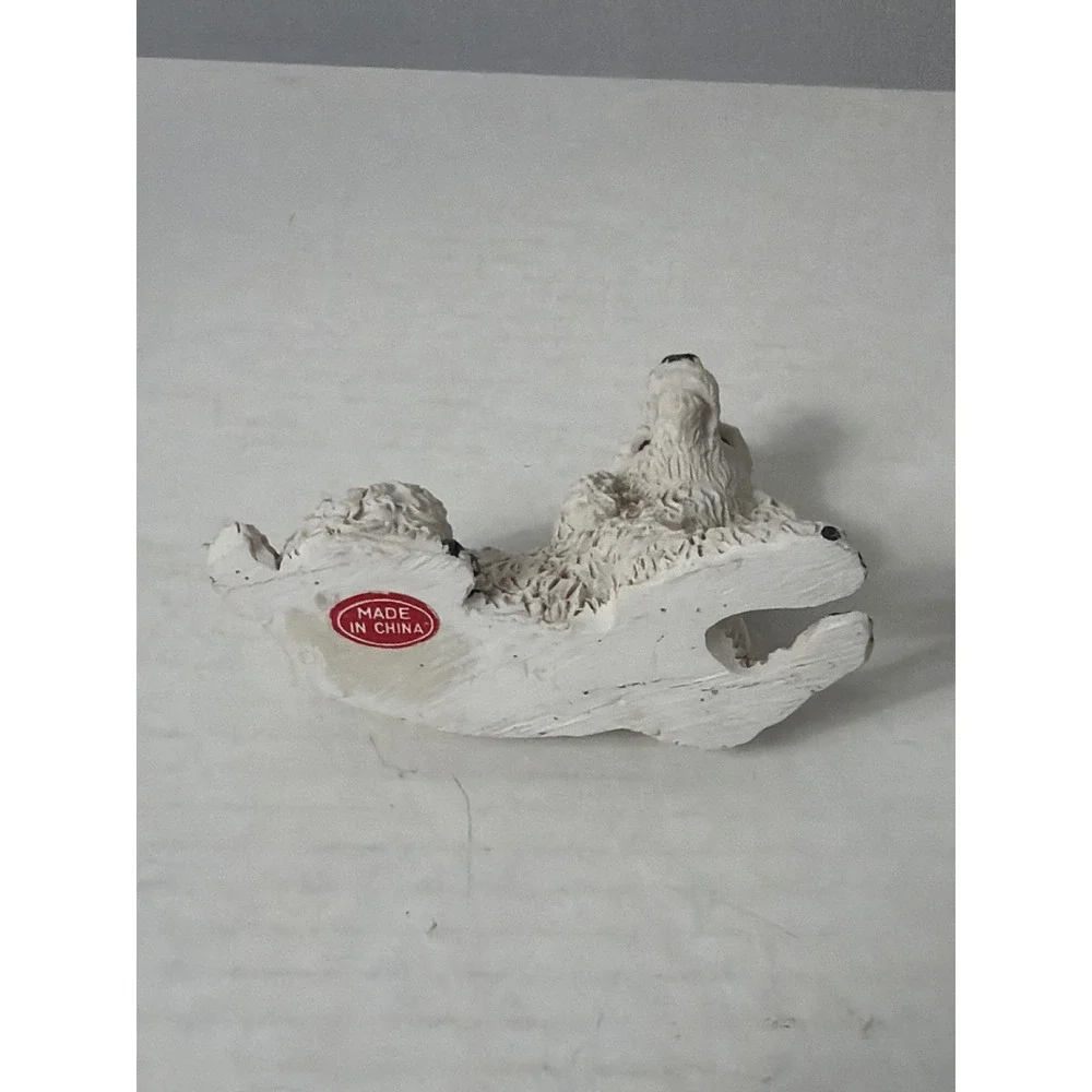Vintage White Poodle Dog Figurine Textured Resin Lying Down Statue
